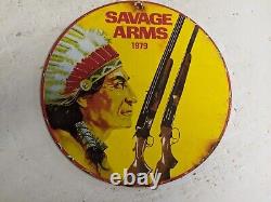 Old Vintage Dated 1979 Savage Arms Porcelain Metal Sign Gun Shotgun Rifle