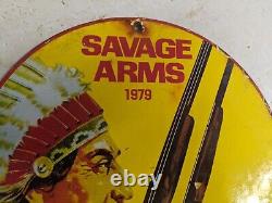 Old Vintage Dated 1979 Savage Arms Porcelain Metal Sign Gun Shotgun Rifle