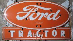 Old Vintage Ford Porcelain Sign 48 Neon Skin Farm Tractor Dealer Sales Service