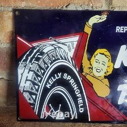 Old Vintage Old Kelly Tires Tire Porcelain Metal Gas Station Metal Sign 12 X 8