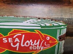 Old Vintage Sea Glory Porcelain Sign Tuna Fish Factory Diecut Fisherman Food