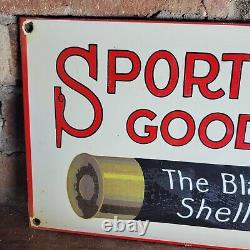 Old Vintage Sporting Goods Store The Black Shells Gun Ammo Porcelain Sign 12x8
