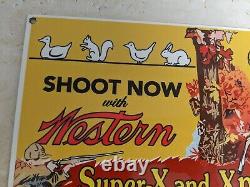 Old Vintage Western Porcelain Metal Advertising Sign Hunting Gun Hunt