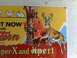 Old Vintage Western Porcelain Metal Advertising Sign Hunting Gun Hunt