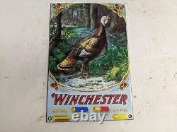 Old Vintage Winchester Ammunition Porcelain Gun Hunting Sign Hunt Turkey