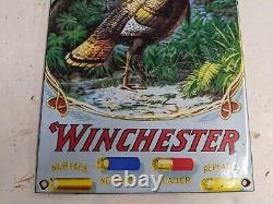 Old Vintage Winchester Ammunition Porcelain Gun Hunting Sign Hunt Turkey