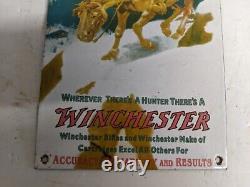 Old Vintage Winchester Guns Ammo Porcelain Enamel Gun Sign Hunt Cowboy