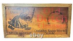 Old Vtg Antique 1926 Advertising Wood Panel Framed Old Dutch Cleaner Chases Dirt