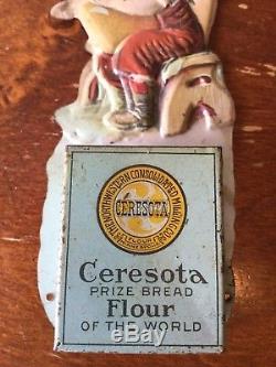 Old Vtg Antique Ceresota Bread Flour Tin Match Holder Advertising Metal Sign