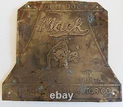 Old Vtg Antique Chain Drive Truck Sign Mack Brass Tag Plate Bulldog New York