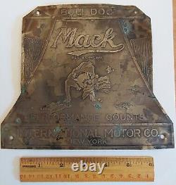 Old Vtg Antique Chain Drive Truck Sign Mack Brass Tag Plate Bulldog New York