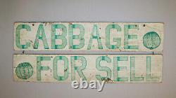 Old Vtg C 1950s Folk Art Hand Painted Cabbage For Sell Wooden Sign 29 Inch Long