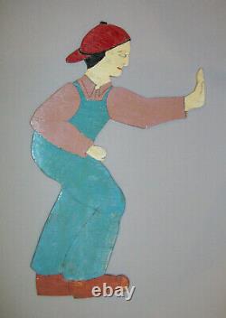Old Vtg Mid 20th C 1940s Folk Art Wooden Figure 24 In Tall Boy Original Paint