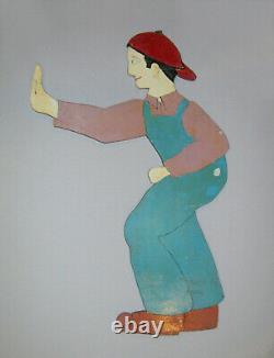 Old Vtg Mid 20th C 1940s Folk Art Wooden Figure 24 In Tall Boy Original Paint