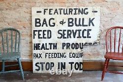 Old Wood Feed Seed Sign Farm hardware General store Cattle Hogs Farmhouse White