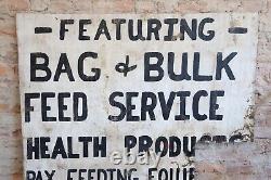Old Wood Feed Seed Sign Farm hardware General store Cattle Hogs Farmhouse White