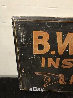 Old Wood Insurance Trade Sign Hand Painted BW Wall NICE