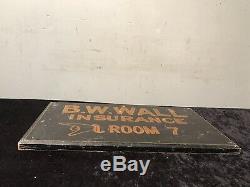 Old Wood Insurance Trade Sign Hand Painted BW Wall NICE