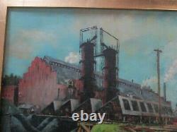 Old Wpa Era Factory Industrial Painting American Regionalism Landscape Antique