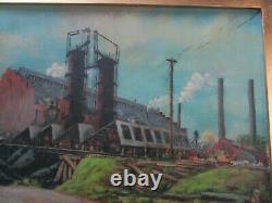 Old Wpa Era Factory Industrial Painting American Regionalism Landscape Antique