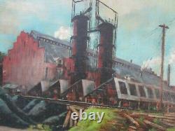 Old Wpa Era Factory Industrial Painting American Regionalism Landscape Antique