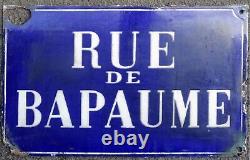 Old antique French enamel street road sign plaque Battle of Bapaume stunner
