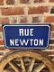 Old Antique Vintage French Enamel Street Sign Rue Newton France