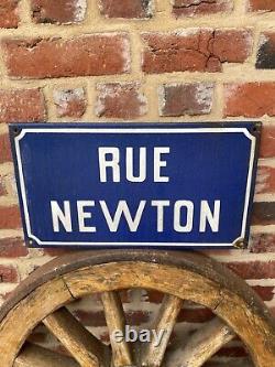 Old antique vintage french enamel street sign Rue Newton France