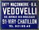 Old Blue French Enamel Building Sign Plaque Notice Vedovelli Mason Builder Paris