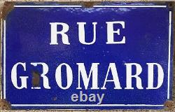 Old blue French enamel street sign plaque Arthur Quentin de Rue Gromard Dreux