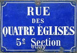 Old blue French enamel street sign road rue des 4 Quatre Eglises churches Nancy