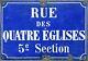 Old Blue French Enamel Street Sign Road Rue Des 4 Quatre Eglises Churches Nancy