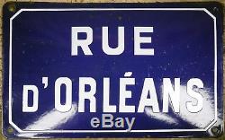 Old blue French street road sign plaque plate enamel name Orleans Elbeuf Rouen