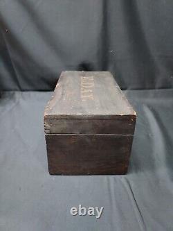 Old ca. 1850-1860 Wood Document Box Grain Painted Folk Art Square Nails Signed