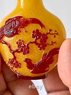 Old high quality extraordinary intricately carved peking glass snuff bottle sign