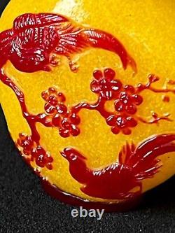 Old high quality extraordinary intricately carved peking glass snuff bottle sign