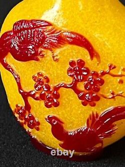 Old high quality extraordinary intricately carved peking glass snuff bottle sign