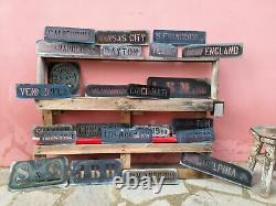 Old metal stencils cities for shipment wooden boxes lot of 23 ultra rare 50s