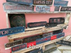 Old metal stencils cities for shipment wooden boxes lot of 23 ultra rare 50s