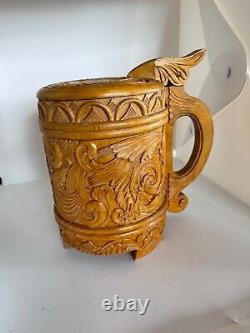 Old nice hand carved Norwegian drinking jug signed dated 1958