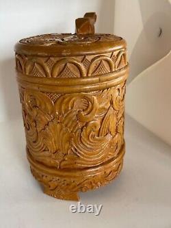 Old nice hand carved Norwegian drinking jug signed dated 1958