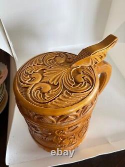 Old nice hand carved Norwegian drinking jug signed dated 1958