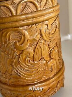 Old nice hand carved Norwegian drinking jug signed dated 1958