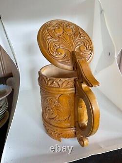 Old nice hand carved Norwegian drinking jug signed dated 1958