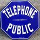Old Octagonal Blue French Enamel Steel Sign Plaque Plate Notice Public Telephone