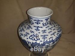 Old or Antique Chinese Porcelain Vase Signed Drilled With Dragons