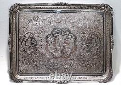 Old or Antique Signed Islamic Ottoman or Persian Incised Silver Serving Tray -sl