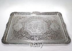 Old or Antique Signed Islamic Ottoman or Persian Incised Silver Serving Tray -sl