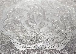 Old or Antique Signed Islamic Ottoman or Persian Incised Silver Serving Tray -sl