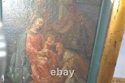 Old painting oil on board framed madona and child Austria original 19th c 1800